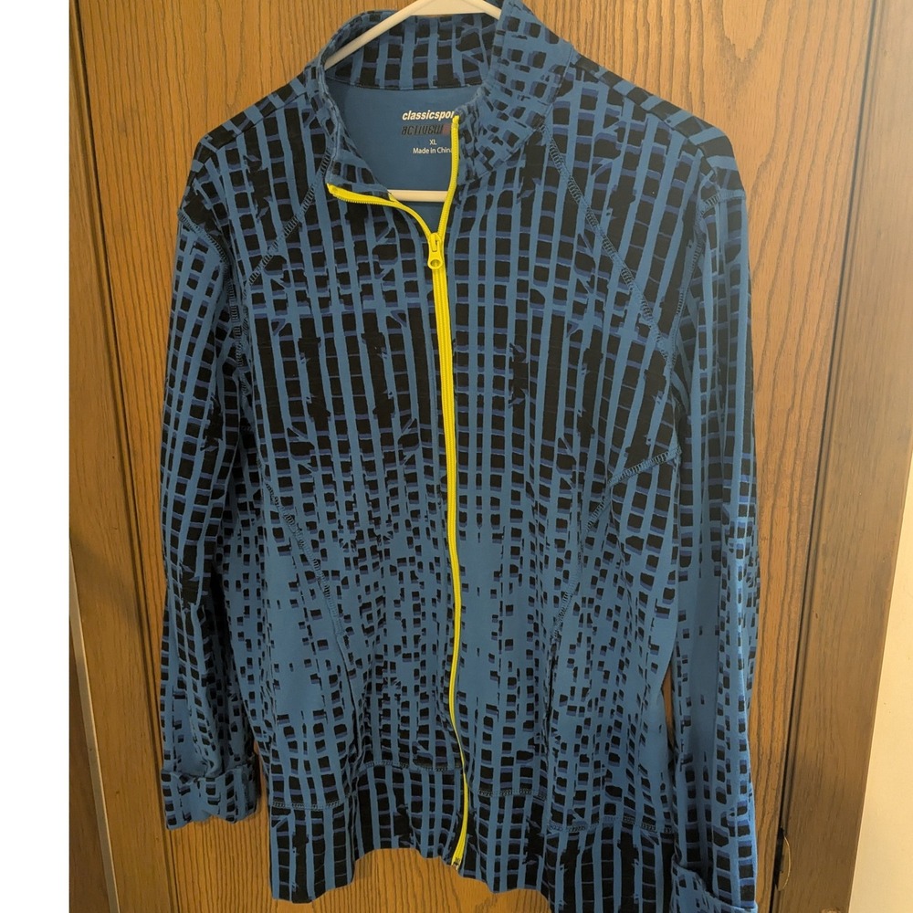 Classicsports Activewear Blue Black Grid Full Zip Track Jacket Athleisure XL